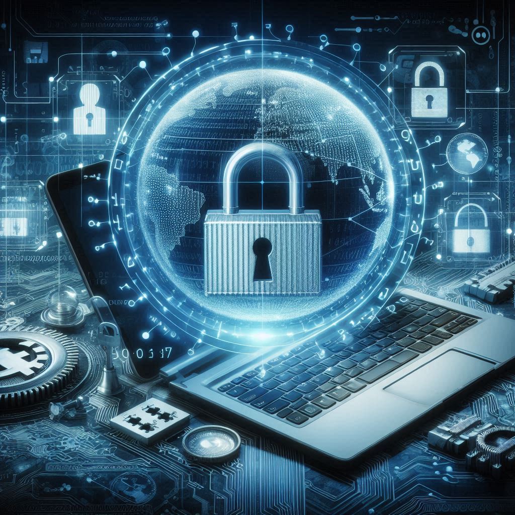 Password security concept showing a lock and digital protection