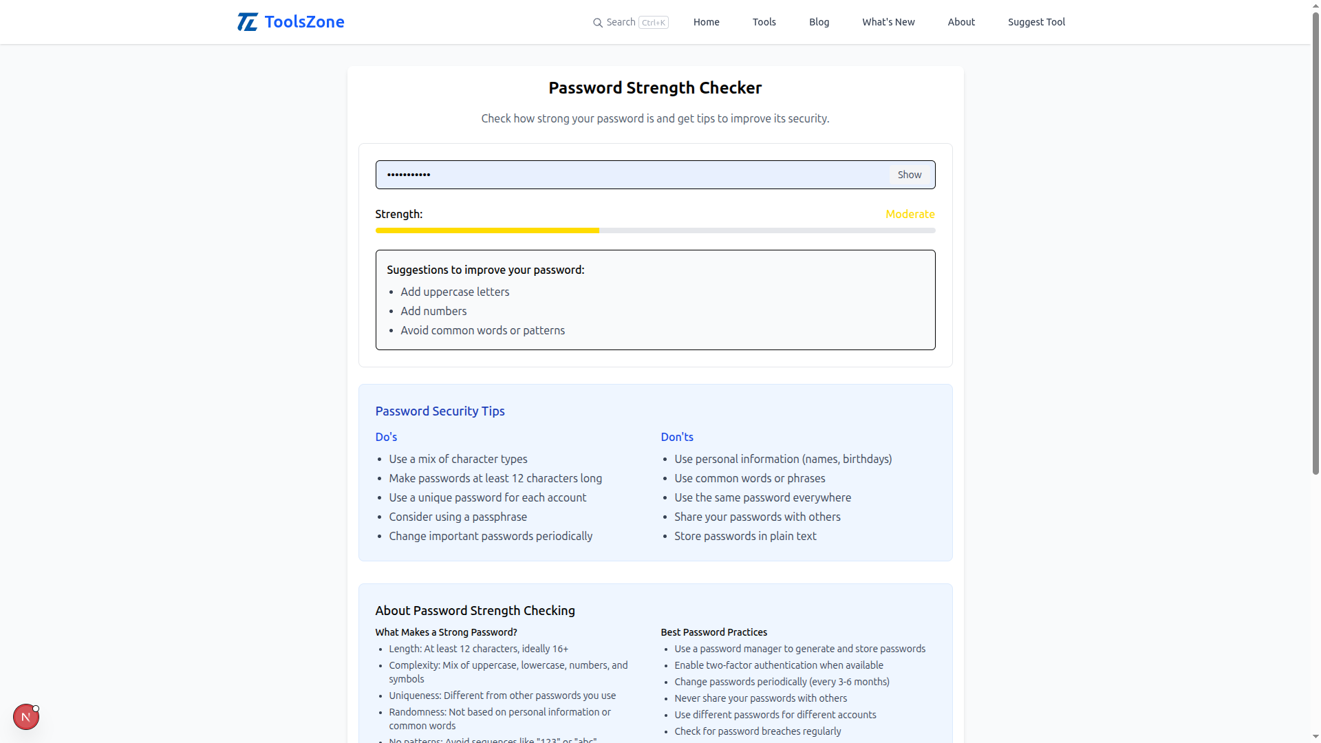 Screenshot of our password security tool interface