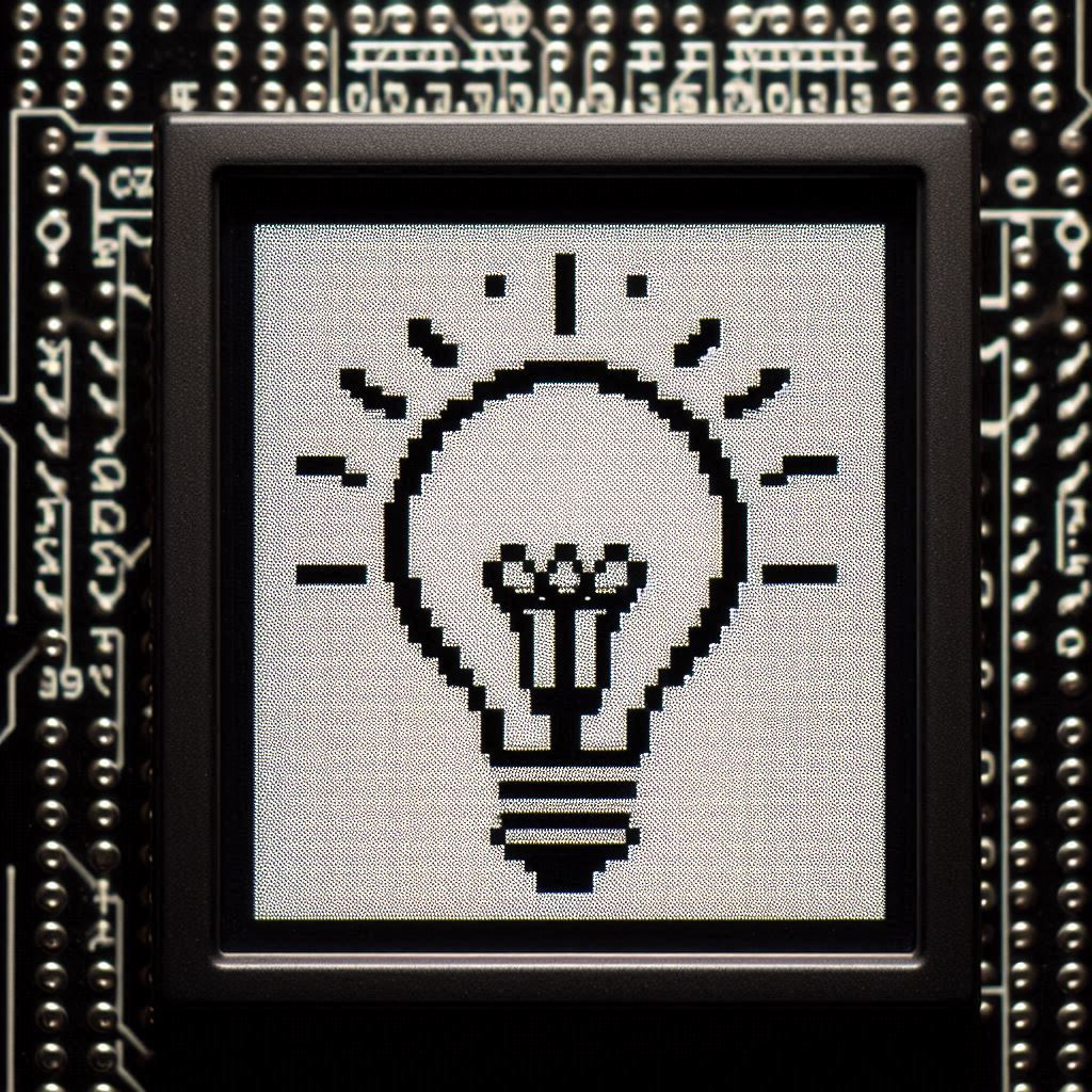 Image: An example of an ASCII art representation of a lightbulb displayed on a monochrome embedded screen